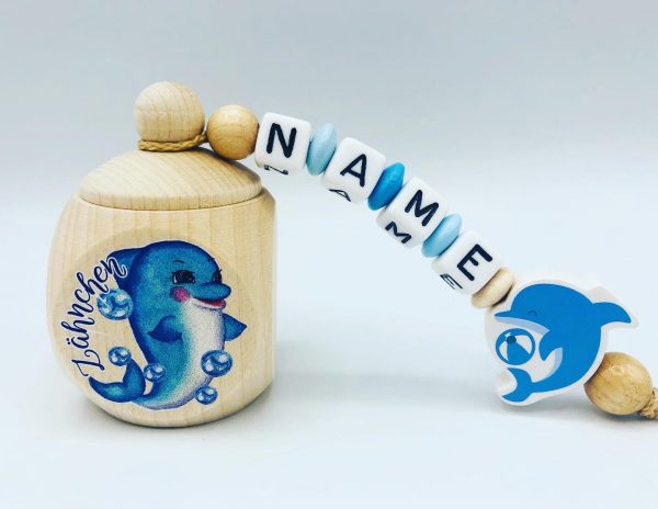 Milchzahndose "Delfin" mit Namen