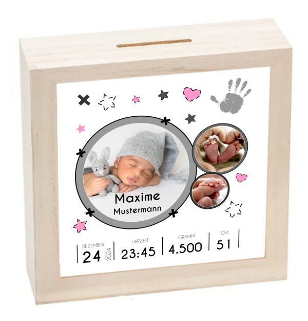 SPARDOSE "Geburt"  in 2 Varianten + personalisiert