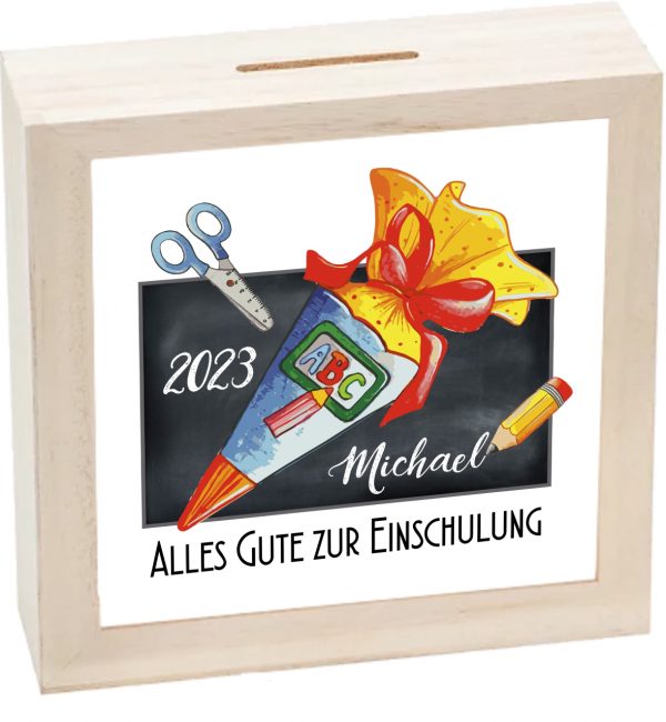Spardose " Alles Gute zur Einschulung" personalisiert – Bild 2