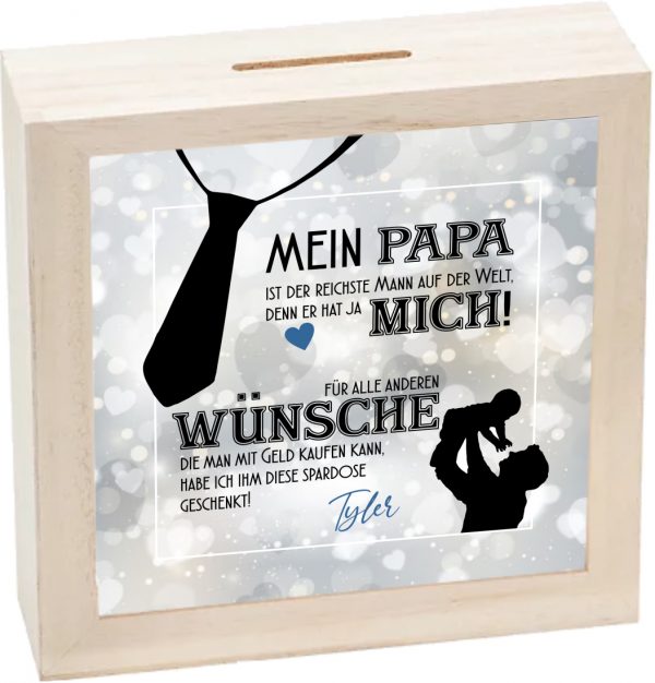 Spardose "Vatertag" Papa hat ja mich! - personalisiert – Bild 3