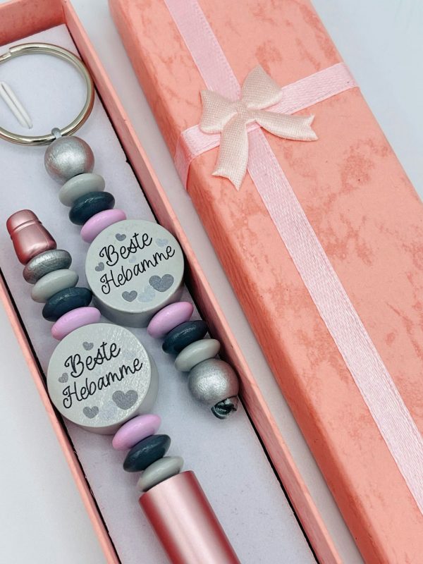 Kugelschreiber rosa metallic in Geschenkbox "Beste Hebamme" – Bild 2