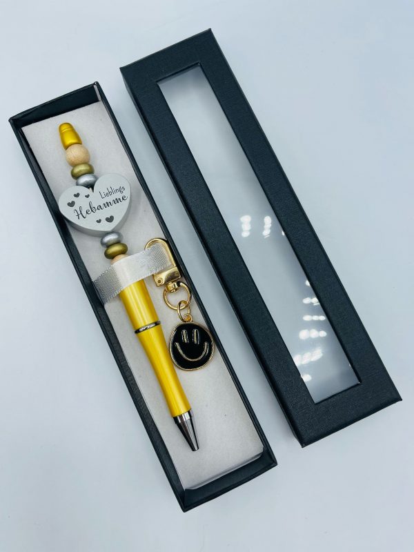 Kugelschreiber gelb in Geschenkbox "Lieblings Hebamme"