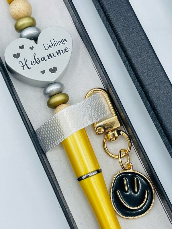 Kugelschreiber gelb in Geschenkbox "Lieblings Hebamme" – Bild 2