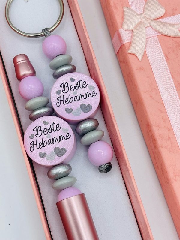 Kugelschreiber rosa metallic in Geschenkbox "Beste Hebamme" – Bild 3